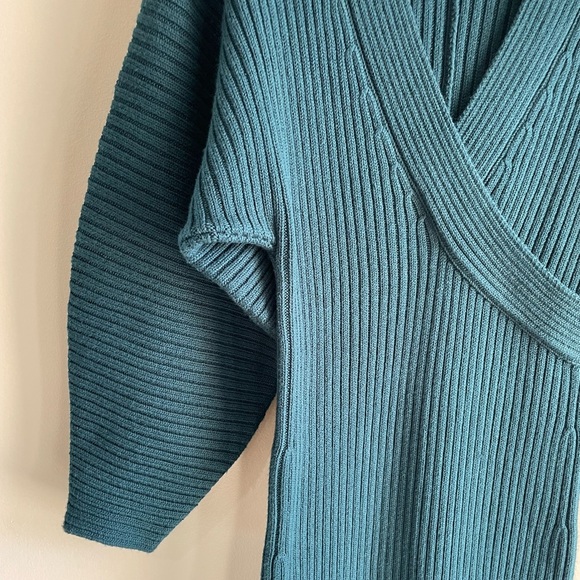 Mara Hoffman Samira Wrap Effect Ribbed Sweater Midi Dress - Teal Blue - Size XS - Picture 8 of 13